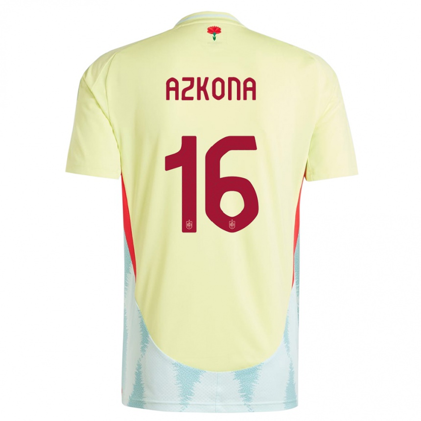 Niño Fútbol Camiseta España Ane Azkona #16 Amarillo 2ª Equipación 24-26 México