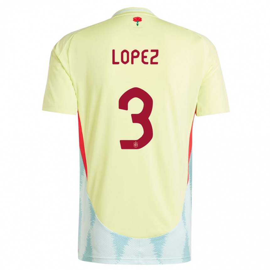 Niño Fútbol Camiseta España Juan Lopez #3 Amarillo 2ª Equipación 24-26 México