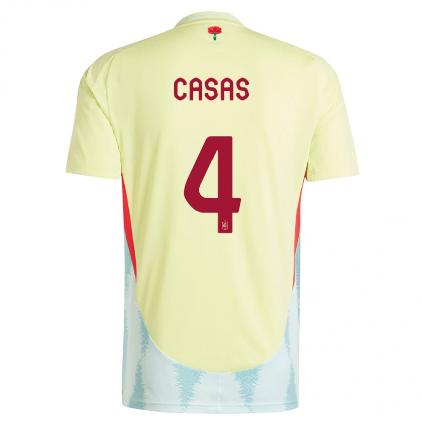 Niño Fútbol Camiseta España Arnau Casas #4 Amarillo 2ª Equipación 24-26 México