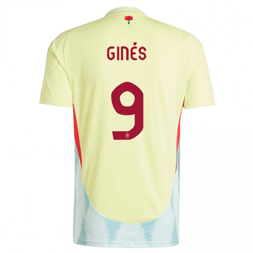 Niño Fútbol Camiseta España Alvaro Gines #9 Amarillo 2ª Equipación 24-26 México