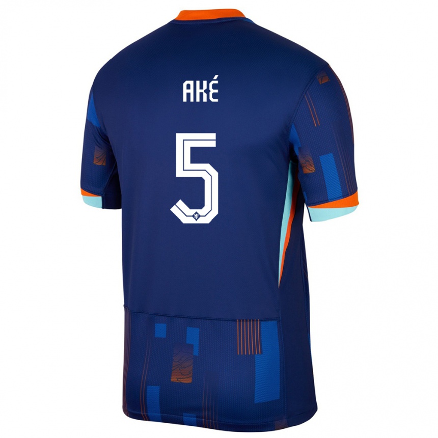 Niño Fútbol Camiseta Países Bajos Nathan Ake #5 Azul 2ª Equipación 24-26 México