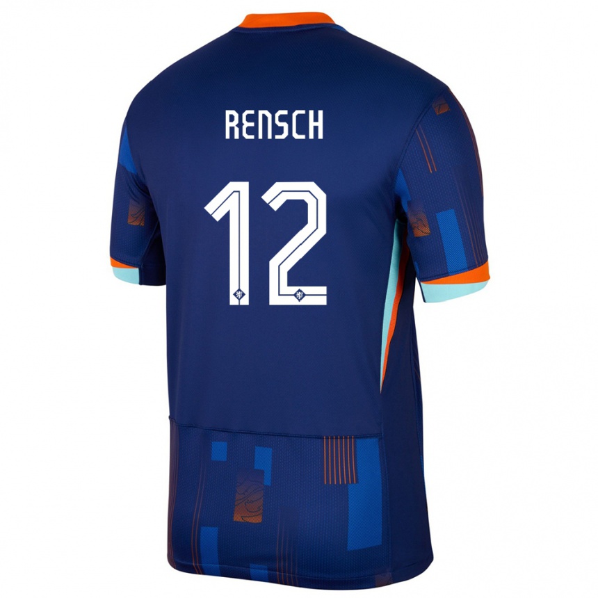 Niño Fútbol Camiseta Países Bajos Devyne Rensch #12 Azul 2ª Equipación 24-26 México