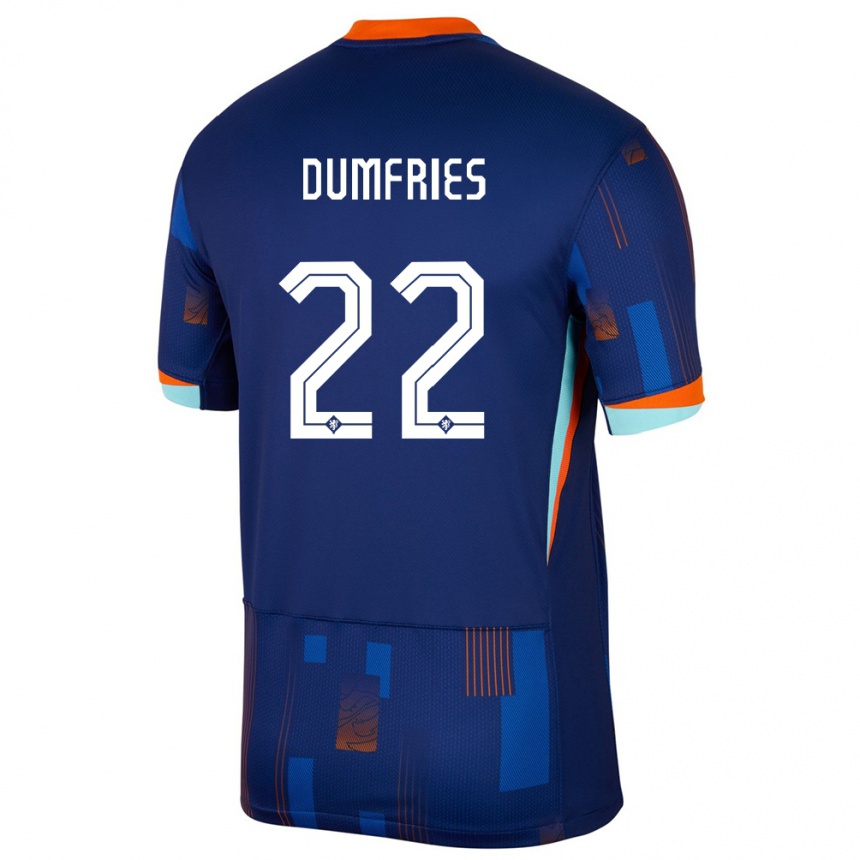 Niño Fútbol Camiseta Países Bajos Denzel Dumfries #22 Azul 2ª Equipación 24-26 México