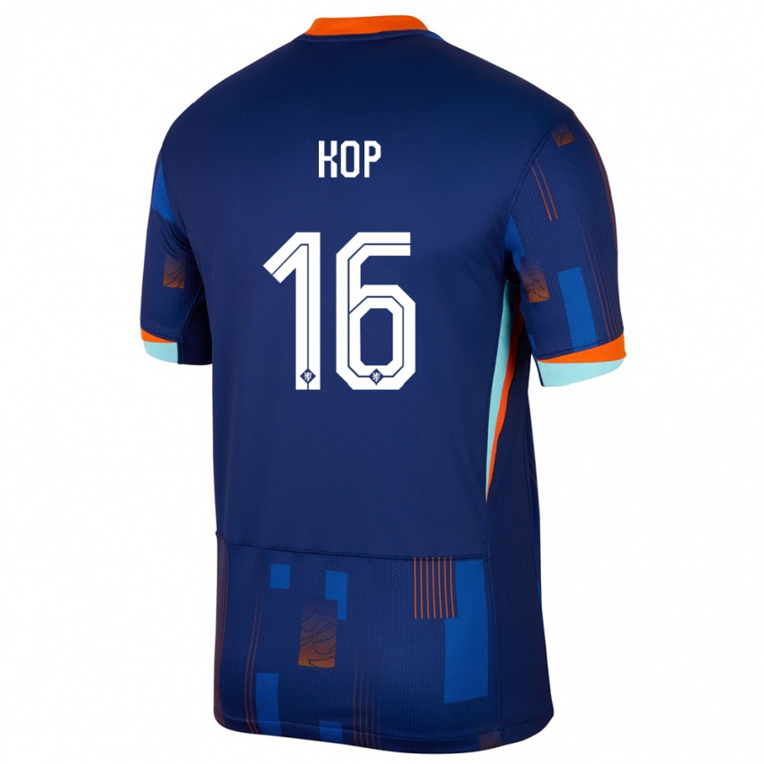 Niño Fútbol Camiseta Países Bajos Lize Kop #16 Azul 2ª Equipación 24-26 México