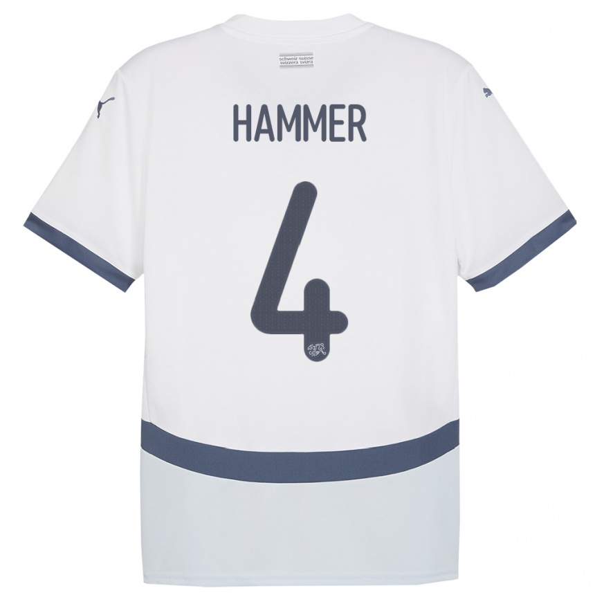 Niño Fútbol Camiseta Suiza Pascal Hammer #4 Blanco 2ª Equipación 24-26 México