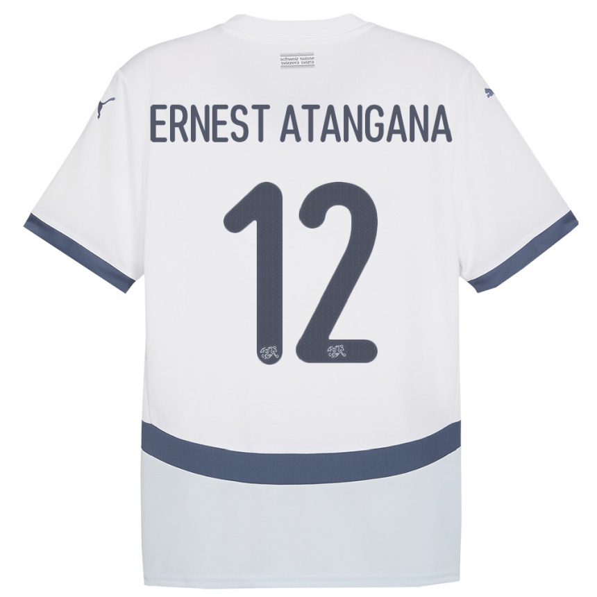 Niño Fútbol Camiseta Suiza Brian Ernest Atangana #12 Blanco 2ª Equipación 24-26 México