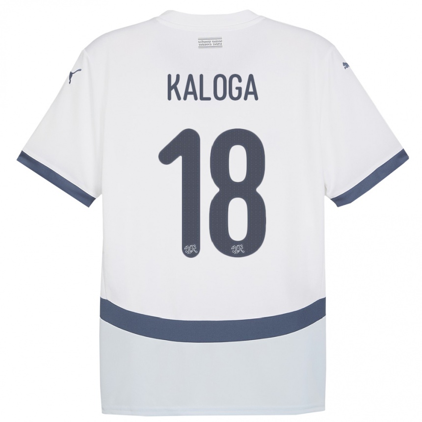 Niño Fútbol Camiseta Suiza Issa Kaloga #18 Blanco 2ª Equipación 24-26 México