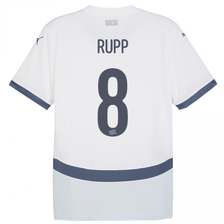 Niño Fútbol Camiseta Suiza Noah Rupp #8 Blanco 2ª Equipación 24-26 México