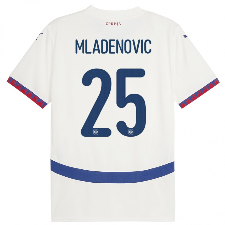 Niño Fútbol Camiseta Serbia Filip Mladenovic #25 Blanco 2ª Equipación 24-26 México