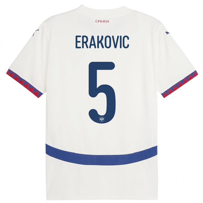 Niño Fútbol Camiseta Serbia Strahinja Erakovic #5 Blanco 2ª Equipación 24-26 México