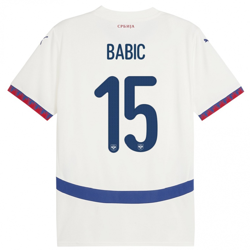 Niño Fútbol Camiseta Serbia Srdjan Babic #15 Blanco 2ª Equipación 24-26 México