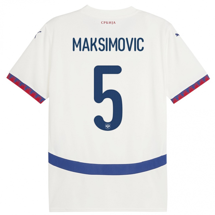 Niño Fútbol Camiseta Serbia Nemanja Maksimovic #5 Blanco 2ª Equipación 24-26 México