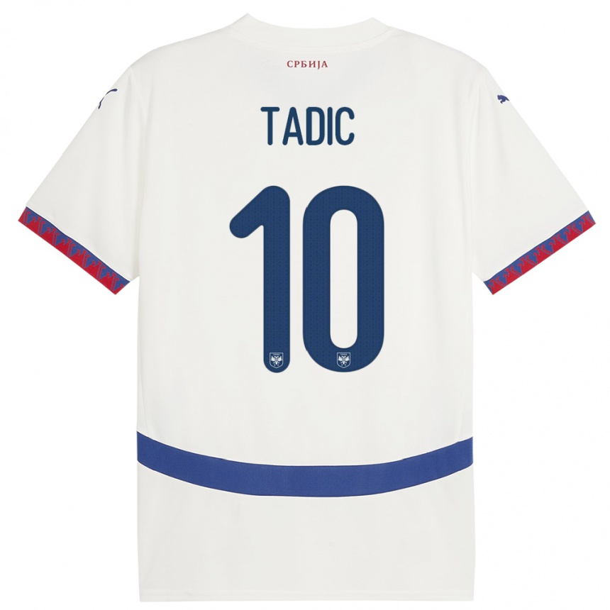 Niño Fútbol Camiseta Serbia Dusan Tadic #10 Blanco 2ª Equipación 24-26 México