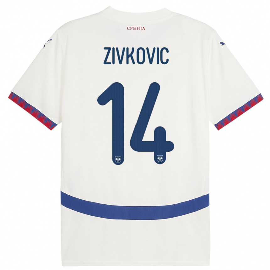 Niño Fútbol Camiseta Serbia Andrija Zivkovic #14 Blanco 2ª Equipación 24-26 México