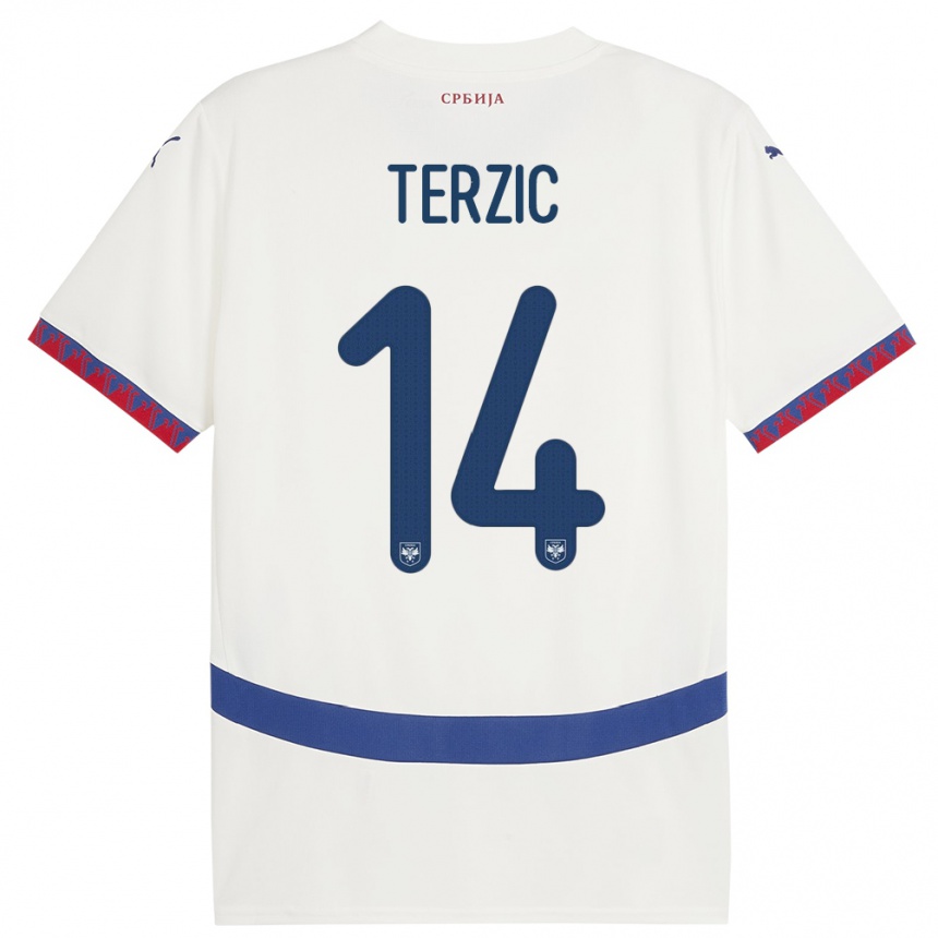 Niño Fútbol Camiseta Serbia Aleksa Terzic #14 Blanco 2ª Equipación 24-26 México