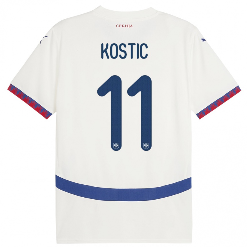 Niño Fútbol Camiseta Serbia Filip Kostic #11 Blanco 2ª Equipación 24-26 México