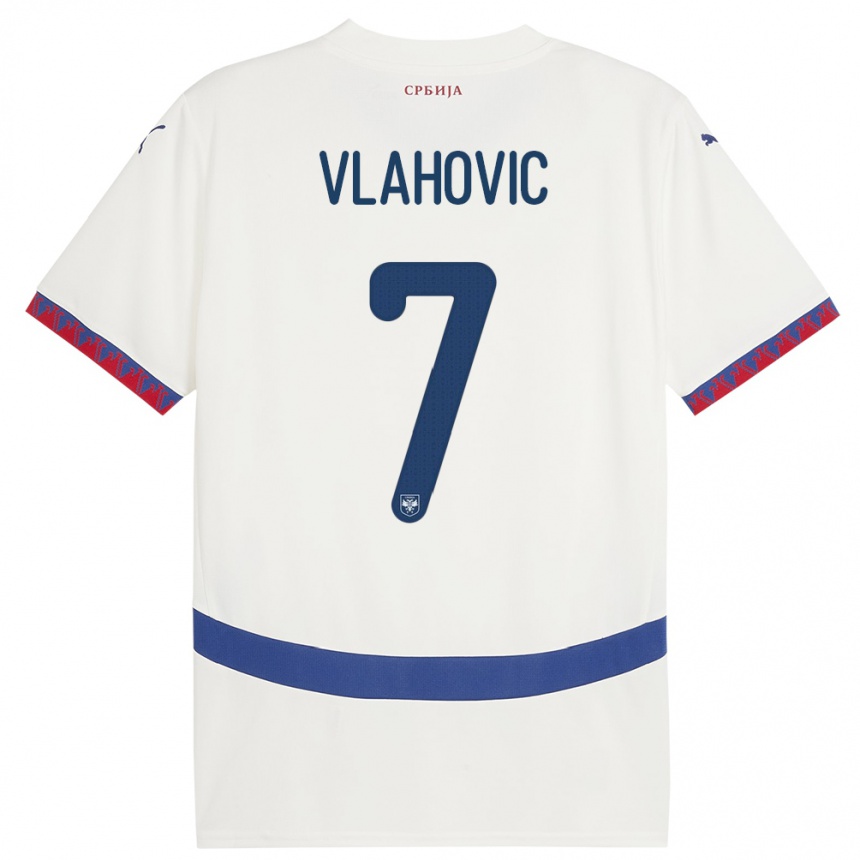 Niño Fútbol Camiseta Serbia Dusan Vlahovic #7 Blanco 2ª Equipación 24-26 México