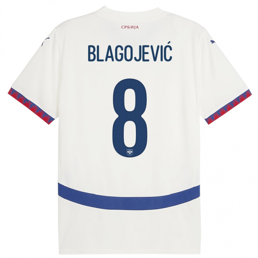 Niño Fútbol Camiseta Serbia Dina Blagojevic #8 Blanco 2ª Equipación 24-26 México