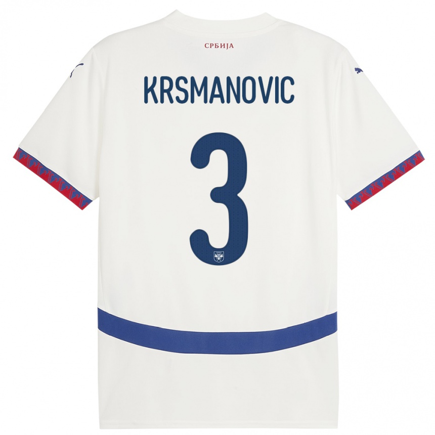 Niño Fútbol Camiseta Serbia Nemanja Krsmanovic #3 Blanco 2ª Equipación 24-26 México