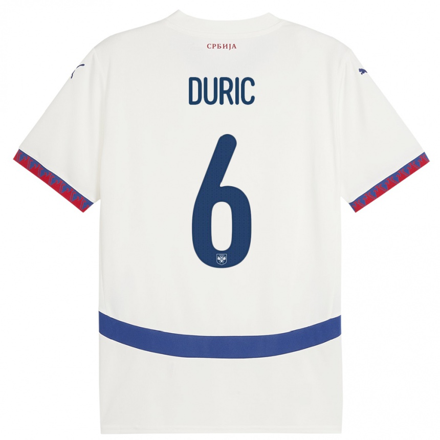 Niño Fútbol Camiseta Serbia Andrej Duric #6 Blanco 2ª Equipación 24-26 México