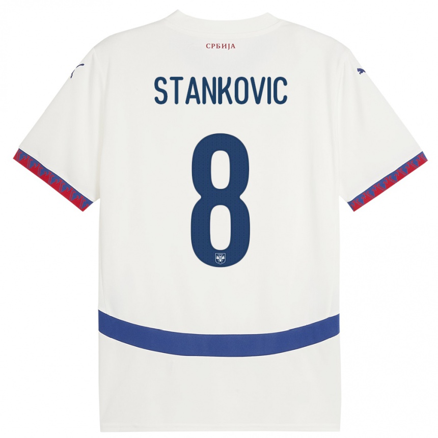 Niño Fútbol Camiseta Serbia Nikola Stankovic #8 Blanco 2ª Equipación 24-26 México