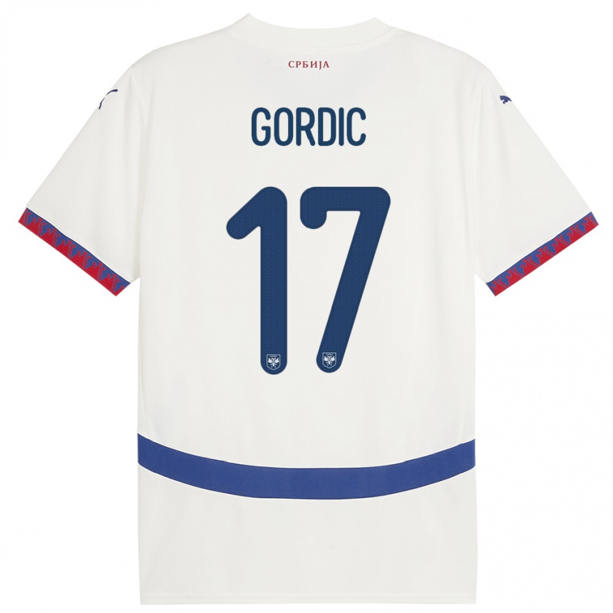 Niño Fútbol Camiseta Serbia Djordje Gordic #17 Blanco 2ª Equipación 24-26 México