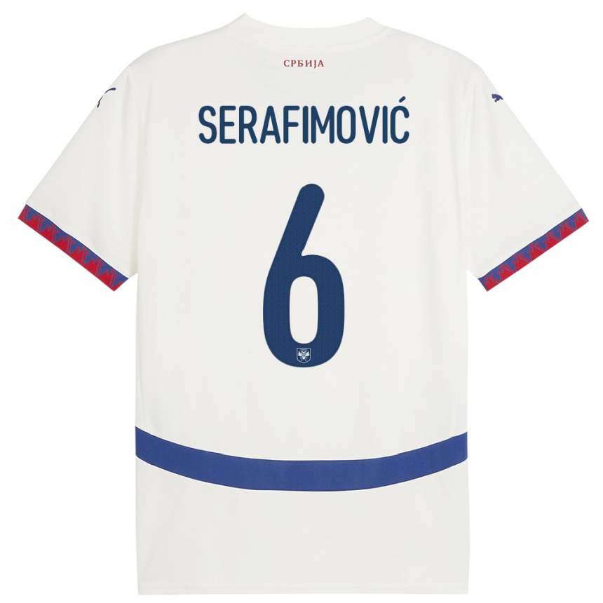 Niño Fútbol Camiseta Serbia Vojin Serafimovic #6 Blanco 2ª Equipación 24-26 México