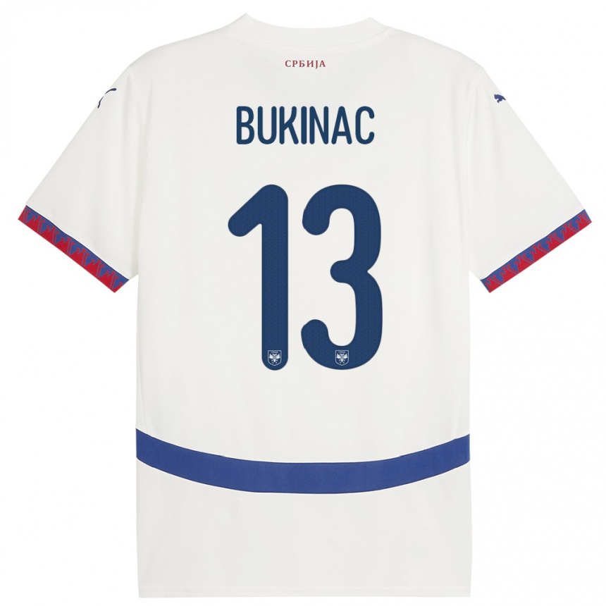 Niño Fútbol Camiseta Serbia Stefan Bukinac #13 Blanco 2ª Equipación 24-26 México