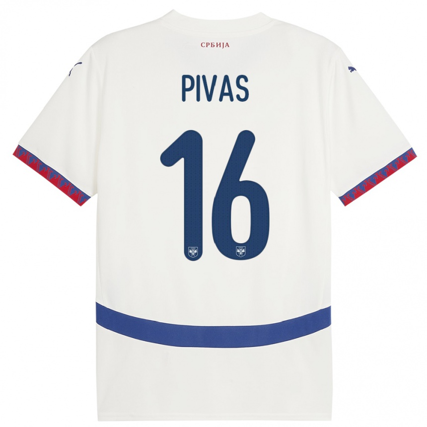 Niño Fútbol Camiseta Serbia Miodrag Pivas #16 Blanco 2ª Equipación 24-26 México