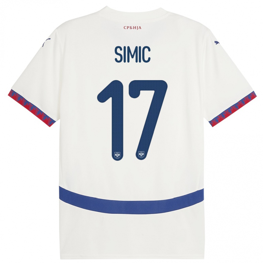 Niño Fútbol Camiseta Serbia Jan Carlo Simic #17 Blanco 2ª Equipación 24-26 México