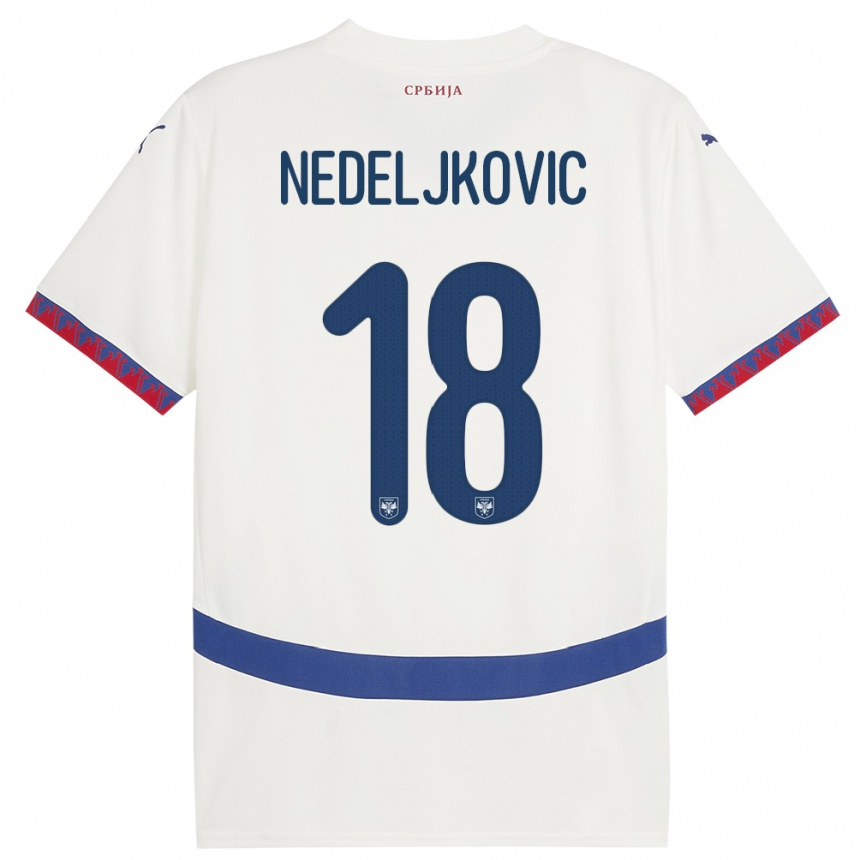 Niño Fútbol Camiseta Serbia Kosta Nedeljkovic #18 Blanco 2ª Equipación 24-26 México