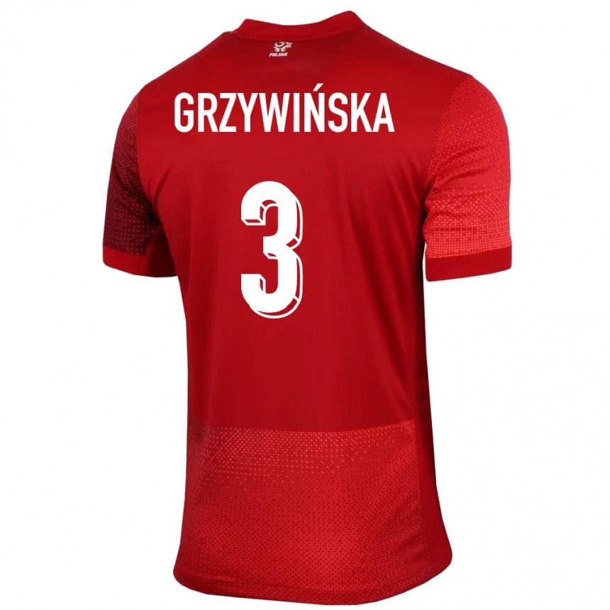 Niño Fútbol Camiseta Polonia Gabriela Grzywinska #3 Rojo 2ª Equipación 24-26 México