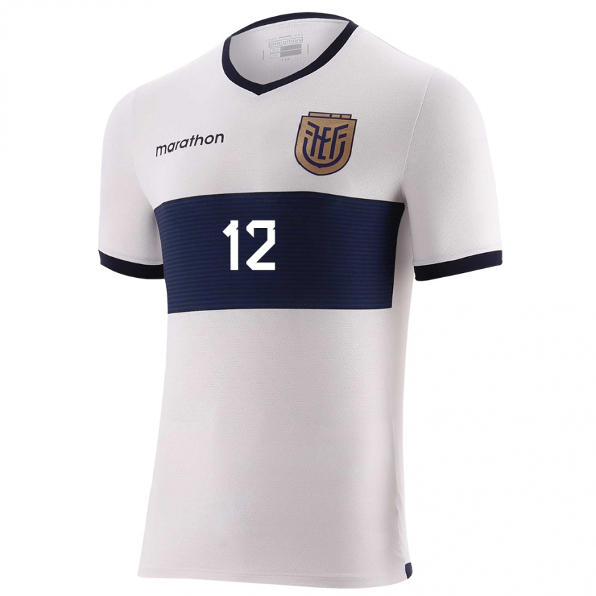 Niño Fútbol Camiseta Ecuador Ethan Minda #12 Blanco 2ª Equipación 24-26 México