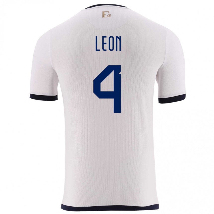 Niño Fútbol Camiseta Ecuador Fernando Leon #4 Blanco 2ª Equipación 24-26 México