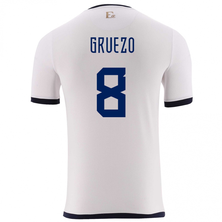 Niño Fútbol Camiseta Ecuador Carlos Gruezo #8 Blanco 2ª Equipación 24-26 México