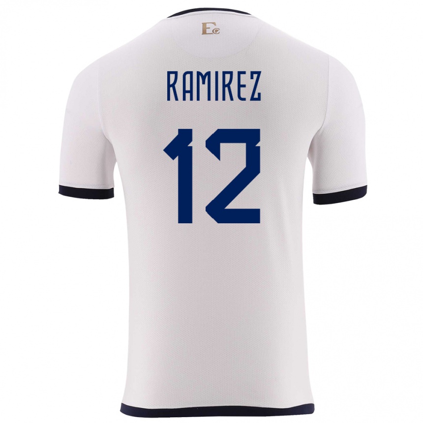 Niño Fútbol Camiseta Ecuador Moises Ramirez #12 Blanco 2ª Equipación 24-26 México