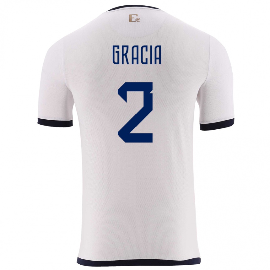 Niño Fútbol Camiseta Ecuador Ericka Gracia #2 Blanco 2ª Equipación 24-26 México