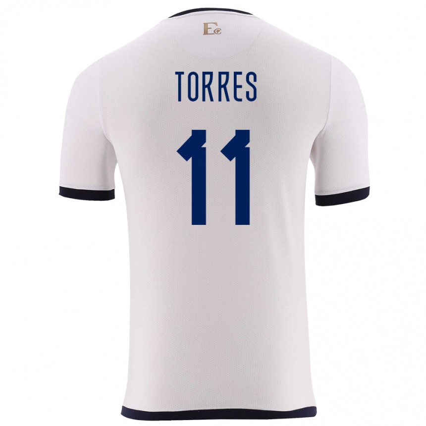 Niño Fútbol Camiseta Ecuador Ambar Torres #11 Blanco 2ª Equipación 24-26 México