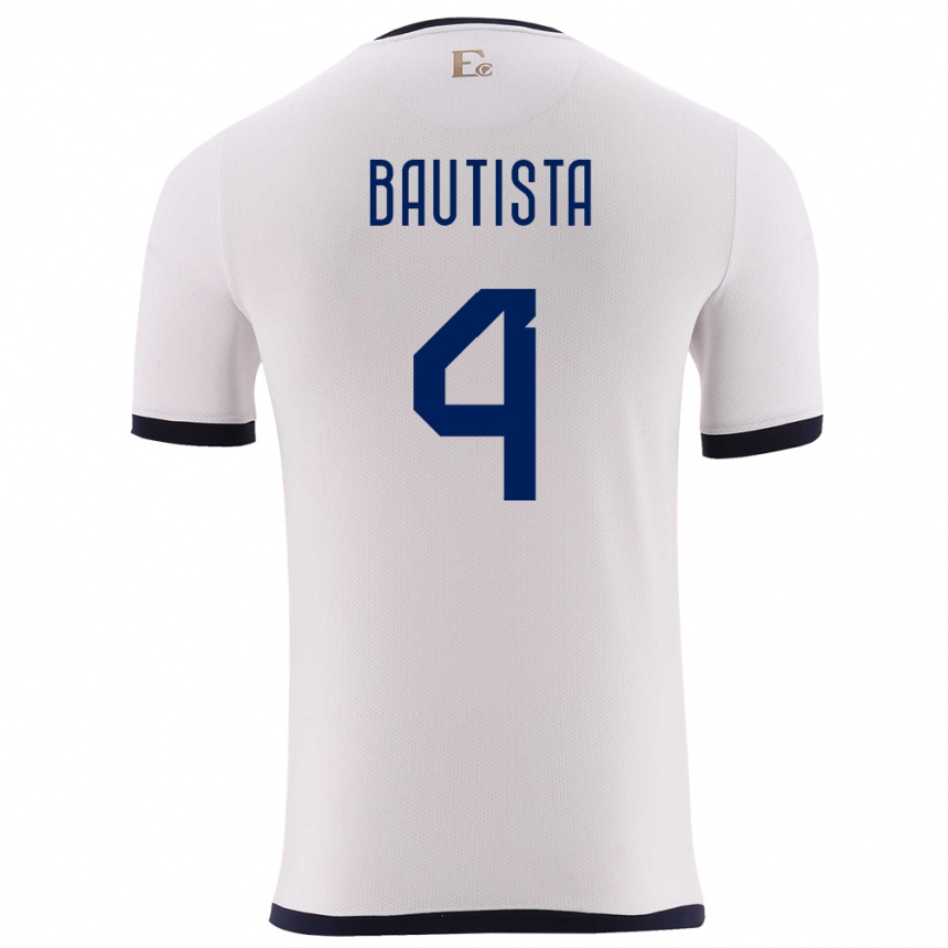 Niño Fútbol Camiseta Ecuador Davis Bautista #4 Blanco 2ª Equipación 24-26 México