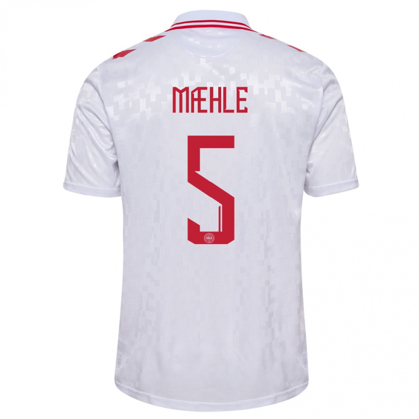 Niño Fútbol Camiseta Dinamarca Joakim Maehle #5 Blanco 2ª Equipación 24-26 México