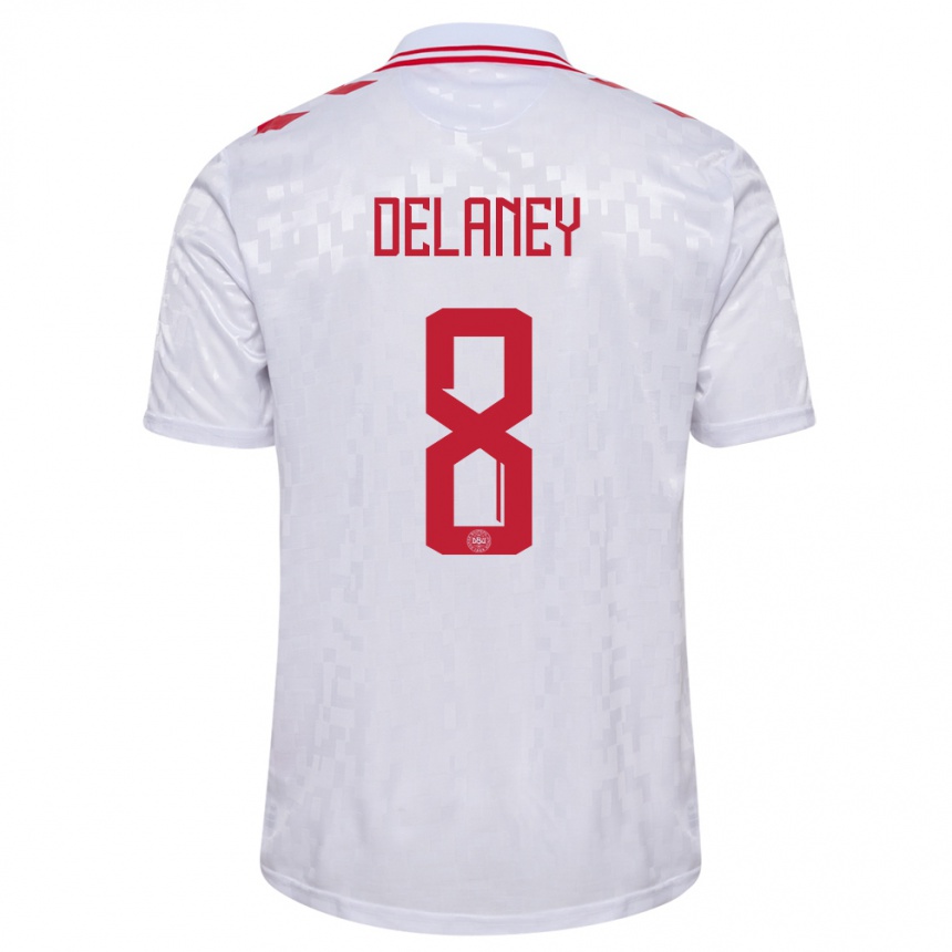 Niño Fútbol Camiseta Dinamarca Thomas Delaney #8 Blanco 2ª Equipación 24-26 México