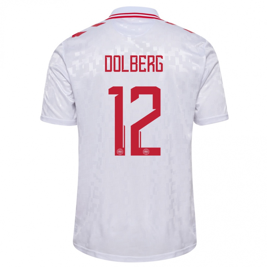 Niño Fútbol Camiseta Dinamarca Kasper Dolberg #12 Blanco 2ª Equipación 24-26 México