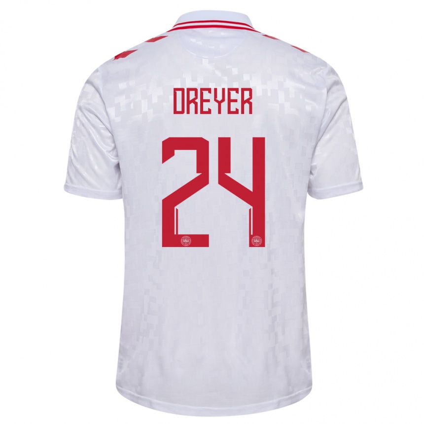 Niño Fútbol Camiseta Dinamarca Anders Dreyer #24 Blanco 2ª Equipación 24-26 México