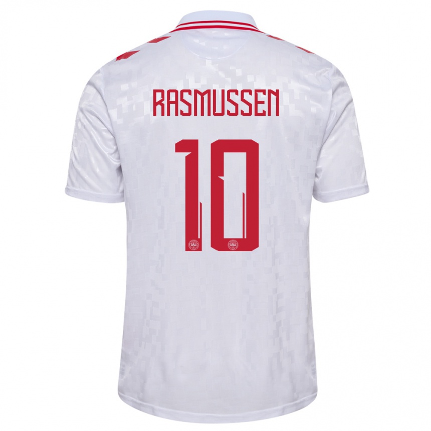 Niño Fútbol Camiseta Dinamarca Christian Rasmussen #10 Blanco 2ª Equipación 24-26 México