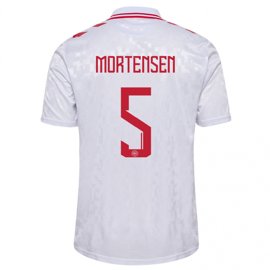 Niño Fútbol Camiseta Dinamarca Gustav Mortensen #5 Blanco 2ª Equipación 24-26 México