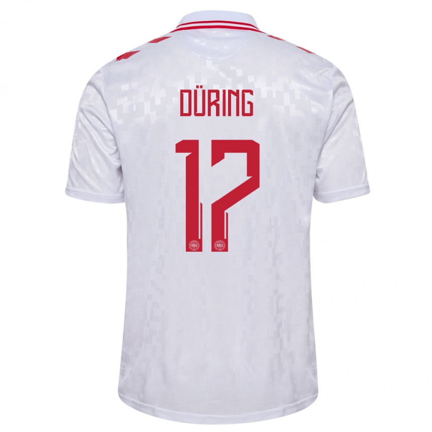 Niño Fútbol Camiseta Dinamarca Rasmus Düring #17 Blanco 2ª Equipación 24-26 México