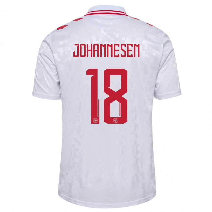 Niño Fútbol Camiseta Dinamarca Sofus Johannesen #18 Blanco 2ª Equipación 24-26 México