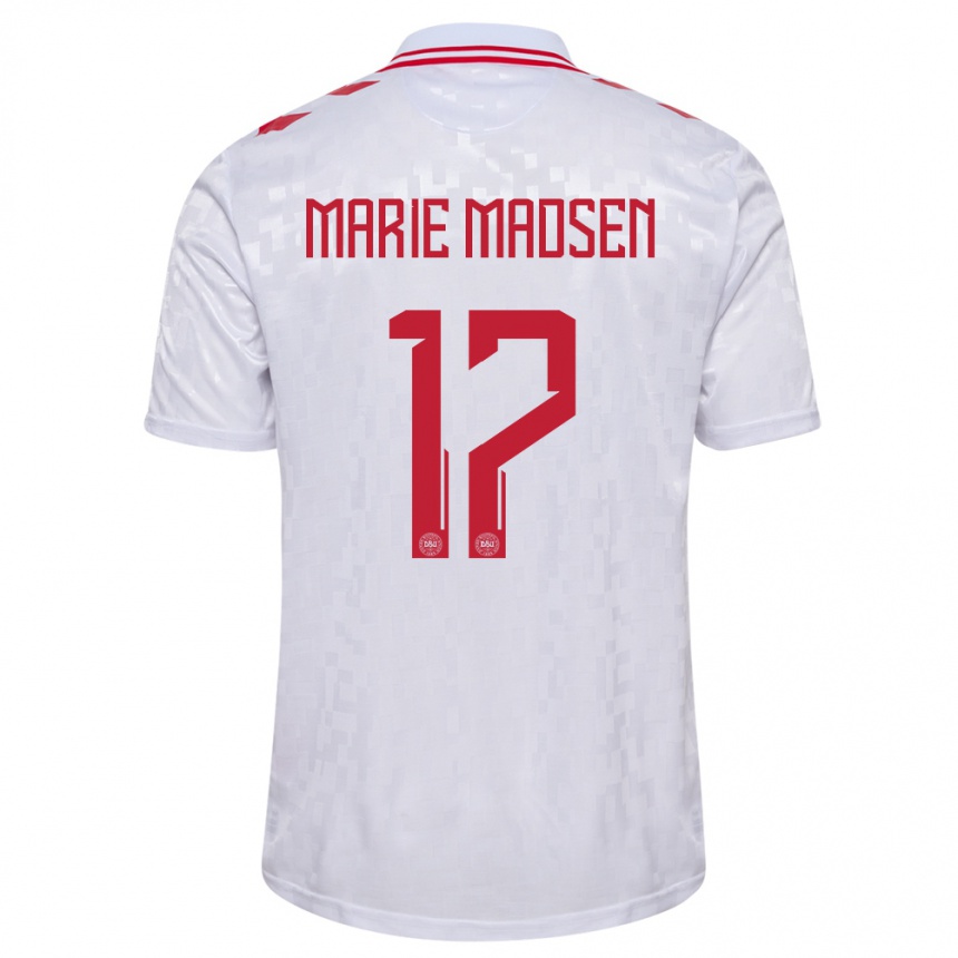 Niño Fútbol Camiseta Dinamarca Rikke Marie Madsen #17 Blanco 2ª Equipación 24-26 México