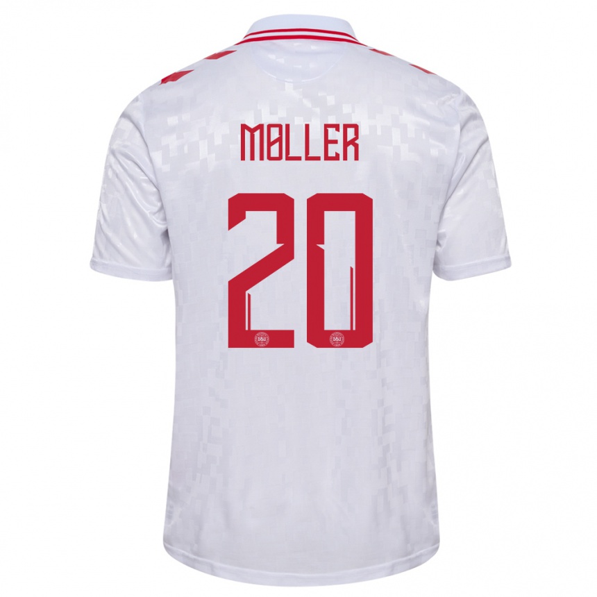 Niño Fútbol Camiseta Dinamarca Caroline Moller #20 Blanco 2ª Equipación 24-26 México