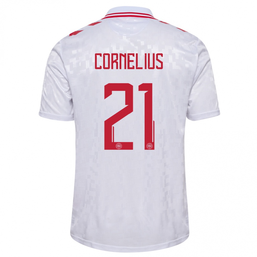 Niño Fútbol Camiseta Dinamarca Andreas Cornelius #21 Blanco 2ª Equipación 24-26 México